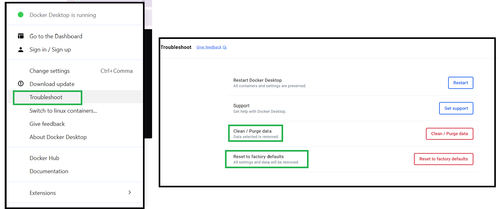Reset Docker Desktop