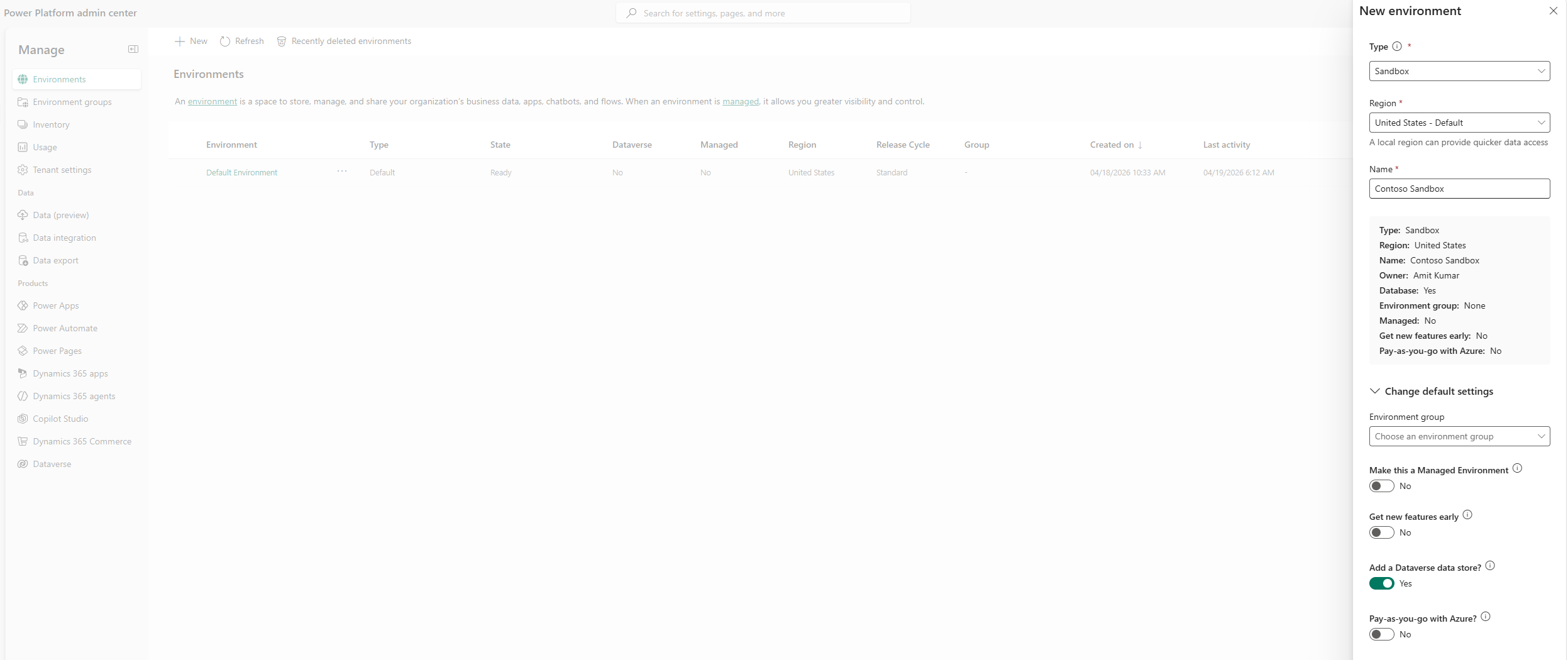 Microsoft PowerPlatform New Environment