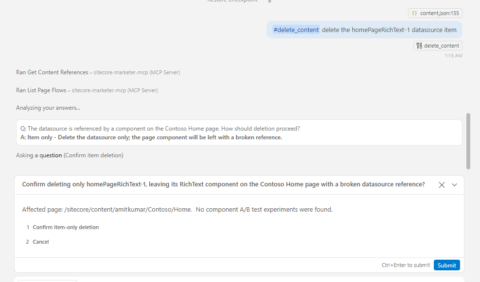 Sitecore Marketer MCP Delete Content